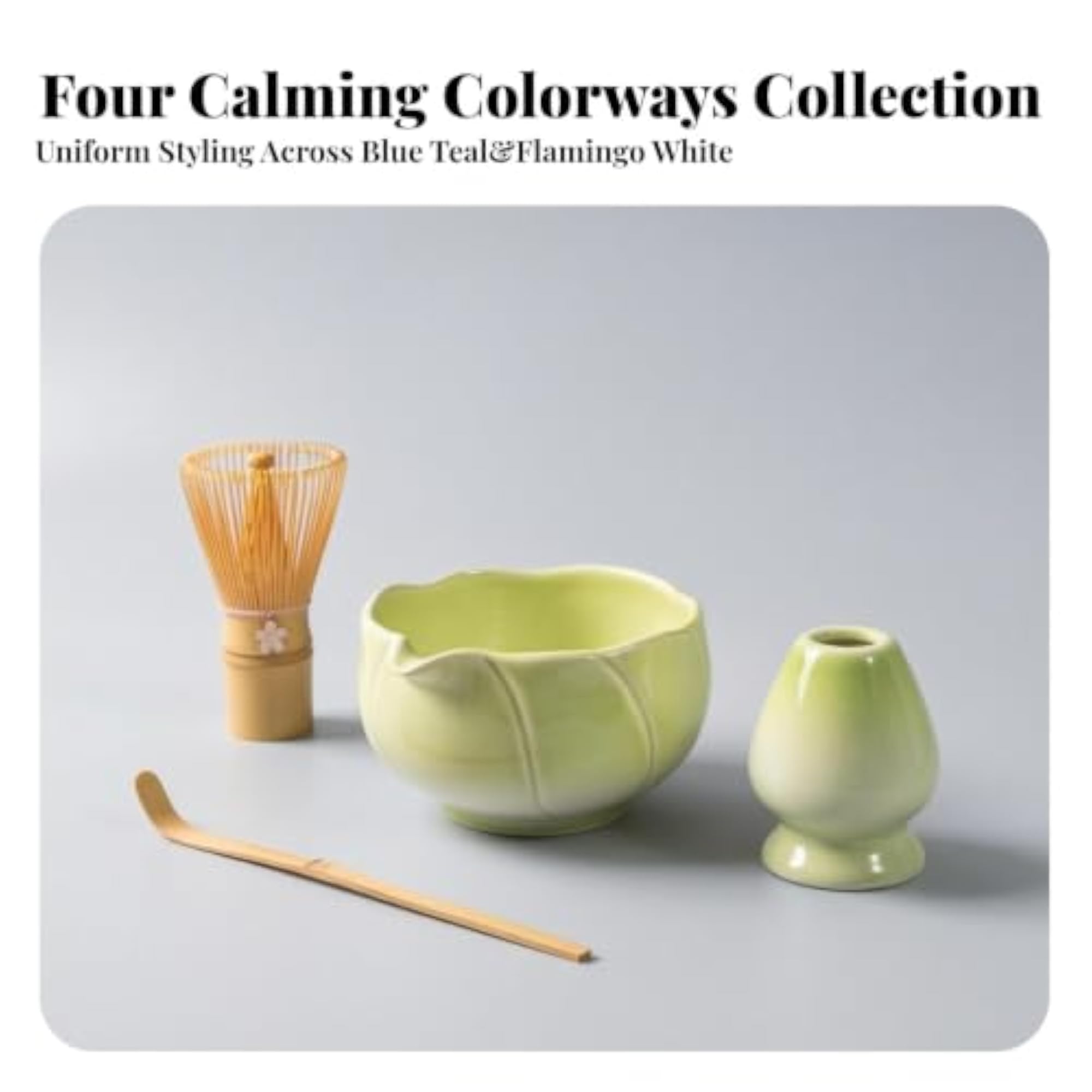 Japanese Powdered Green Tea Set with Whisk Holder
