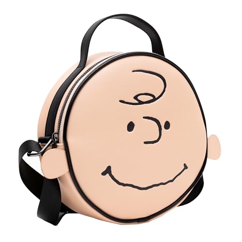 Peanuts Vegan Leather Round Crossbody Bag with Adjustable Straps, Charlie Brown Smiling Face Character Close Up2
