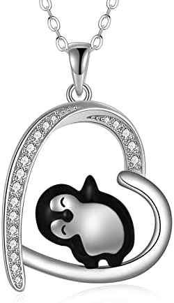 Penguin/Guinea Pig/Flamingo/Red Panda/Hippo/Cat/Duck/Koala/Bear/Panda/Axolotl/Red Cardinal Necklace Penguin Gifts 925 Sterling Silver Hugging Penguins Cute Animal Jewellry for Women Sister