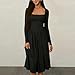 Women Square Neck Long Sleeve Midi Dress Long Sleeve Elegant Spring Fall Fashion Solid Color Stretchy Party Dresses S-2XL