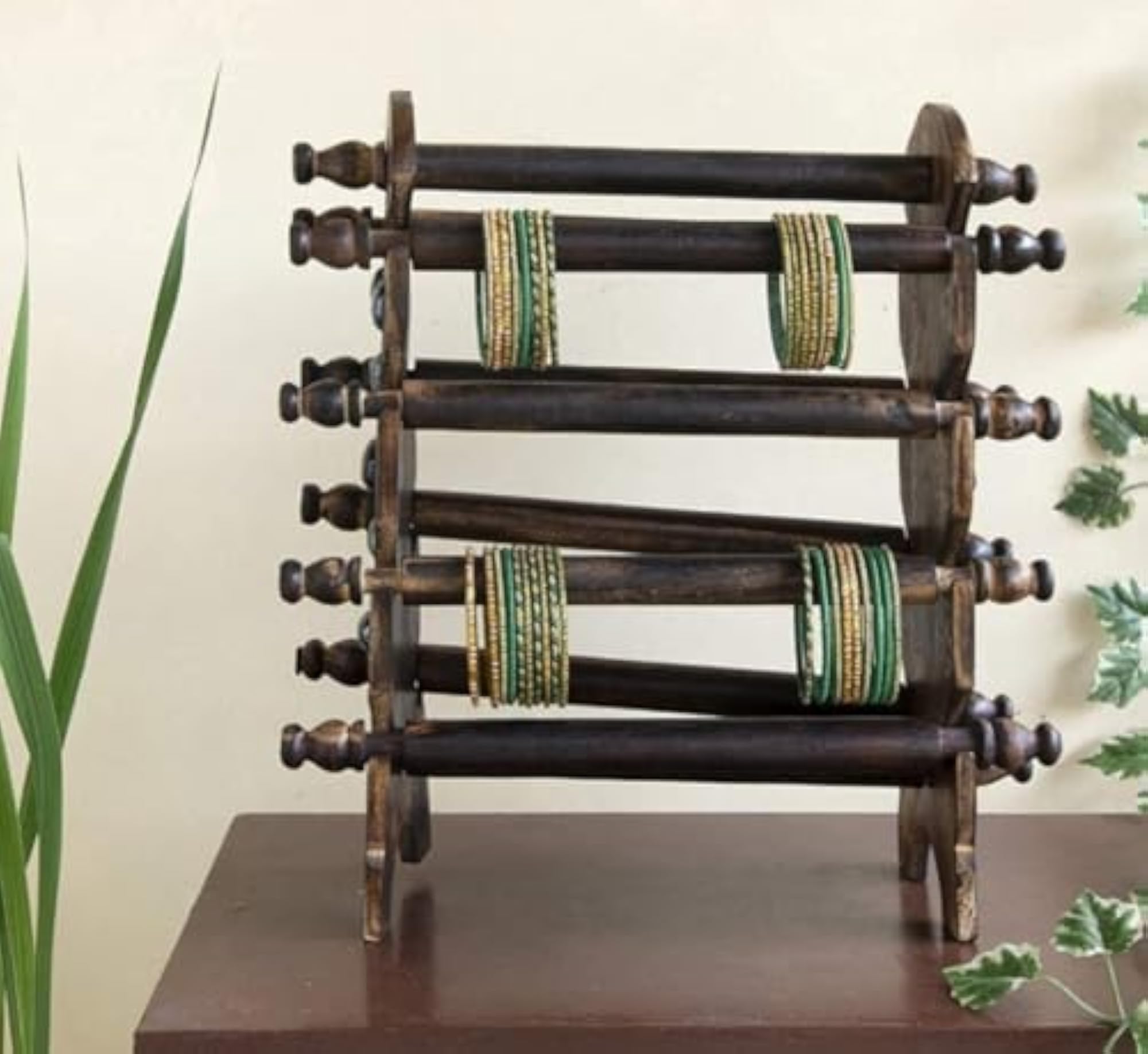 Wooden Bangle Stand Organizer, Handcrafted Sheesham Holder