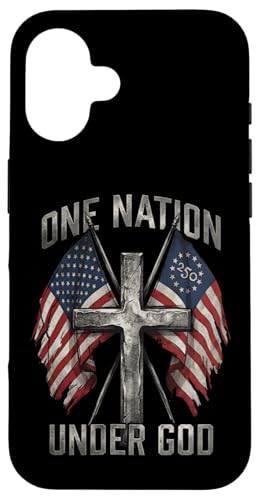 One Nation Under God Cross �A�����J���� �����I�ȃO���t�B�b�N �X�}�z�P�[�X iPhone 16 �p