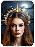 Formery Spikes Mary Halo Crown Gold Rhinestone Stars Goddess Headband Halloween Sun Halo Headpiece Accessories for Women