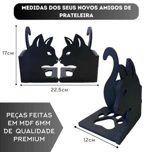 Suporte Aparador Bibliocanto De Livros Gato Gatinho Preto Em Mdf Preto Fosco
