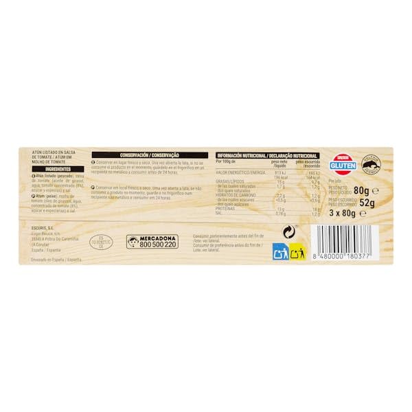Thunfisch in Tomatensauce – 3er-Pack Dosen, 80 g pro Dose (52 g Abtropfgewicht), praktisch & lecker