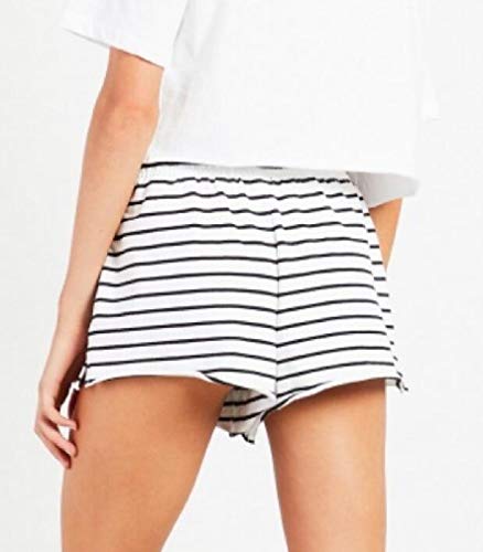 Short de praia feminino de verão com elástico e cordão listrado da KLJR, Branco, Small