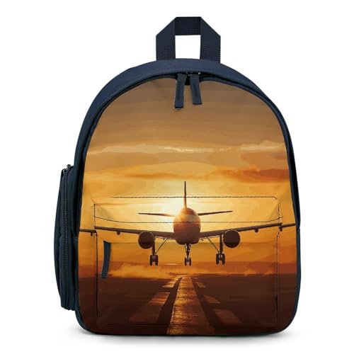 Aircraft Plane at Sunset Backpack Small Book Bag with Side Pocket, Lightweight Durable Backpack, Travel Rucksack, Blue-style