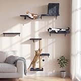 FUKUMARU Cat Wall Shelves, Stable & Safe 4 in 1 Cat Walls Furniture Set, Wooden Kitten Climbing Wall with Scratching Post for 16 Inch Drywall - Gray