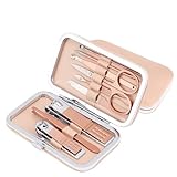 9 PCS Premium Manicure Set, AULLUA Nail Clippers, Professional Grooming Gift Kit, Pedicure Kit, Stainless Steel Facial, Cuticle, Nail Care Tools with Luxurious Portable Travel Case, for Women & Men