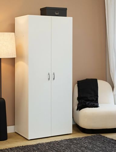 Guardaroba 2 Ante Cork, Mobile Camera da Letto, Cabina Armadio portabiti, Armadio Appendiabiti, 74x52 h179 cm, Bianco