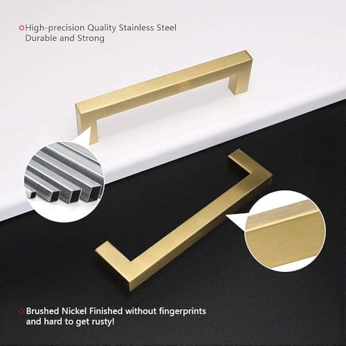LONTAN 5 Pack Gold Kitchen Handles 128mm Square Brushed Brass Cupboard Handles Wardrobe Bathroom Kitchen Cupboard Door Pulls Stainless Steel - Image 6