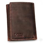 Full Grain Buffalo Leather Slim Trifold Wallet for Men with RFID Blocking-Slim Billfold with 8 Card Slots-Ultra Strong Stitching-Extra Capacity with 2 ID Windows-Vintage Design (Buffalo Brown)