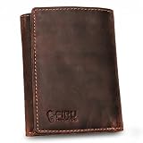 Firu-Handmade Portefeuille en cuir pleine fleur pour homme avec blocage RFID, rabat fin et 8 emplacements pour cartes, capacité supplémentaire avec 2 fenêtres pour carte d'identité, design vintage