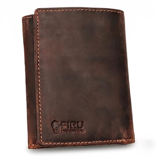 Firu-Handmade Genuine Leather Wallets for Men | RFID Blocking Trifold Wallet with 6 Card Slots, 2 Slip in Pockets and ID Window
