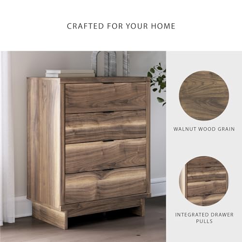Image of Signature Design by Ashley Darcalli Chest of Drawers, 4 Drawer Tall Dresser, Mid-Century Modern, Engineered Wood (MDF /particleboard /Plywood) and Decorative Laminate, Bedroom Storage, Rustic Brown