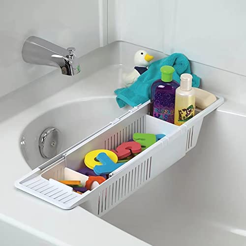 Support de Rangement, Panier de Rangement pour Organisateur de Jouets de Bain, pour Baignoire rétractable Multifonction Plateau de Bain étagère de Bain étagère de...