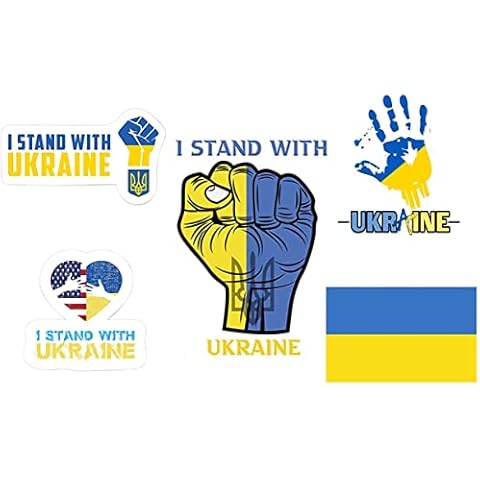 I Stand with Ukraine Sticker - Support Ukraine Decal - Ukrainian Flag Color - for Car Window Bumper Laptop (12Pcs) Cover