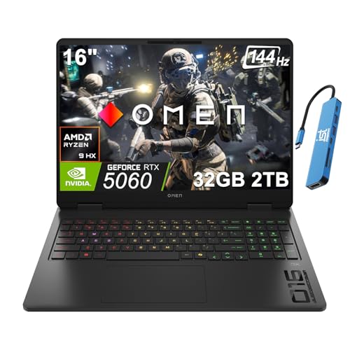 Image of HP OMEN 16 Slim Gaming Laptop (AMD Ryzen 9 8940HX, 32GB DDR5, 2TB SSD, NVIDIA RTX 5060 8GB, 16-core (>Ultra 7-155H)), FHD+ 144Hz Display, 4-Zone RGB Backlit, IR Webcam, Wi-Fi, IST Dock, Win 11H