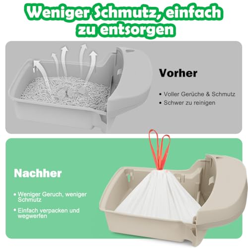 SZEE 120 Stück Selbstreinigend Katzenklo Beutel, Automatisches Katzenklo Müllbeutel mit Zugbändern, Elektrisches Katzentoilette für Litter Box Robot 3/4, Kratzfest für Haustier, 61 x 36cm