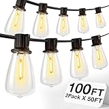 addlon 100 FT (2x50FT) Outdoor String Lights,Waterproof Patio Lights ETL Listed with 30+2 Shatterproof Dimmable ST38 LED Bulbs,2200K Connectable Outdoor Lighting for Backyard Bistro Garden