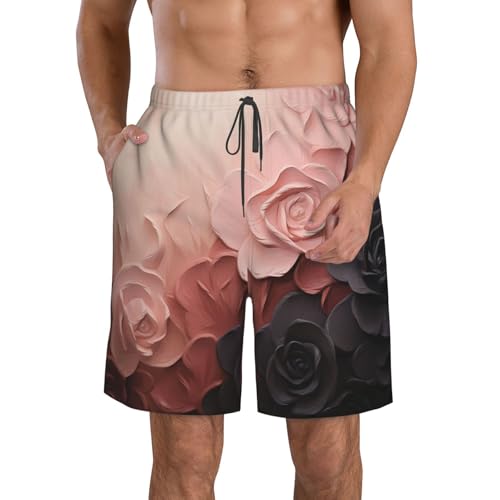 Men's Swim Trunks Rose Color Blush and Black Quick Dry Board Shorts with Pocket Swimsuit Swimwear for Men Beach Shorts