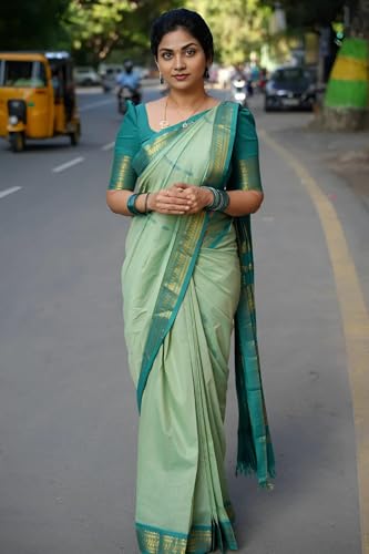 Image of Women's Kanjivaram Cotton Silk Saree South Indian Paithani Sari | gadwal cotton sarees with Zari Border and Blouse Piece - Suitable For All Indian Occasions and Festivals 191