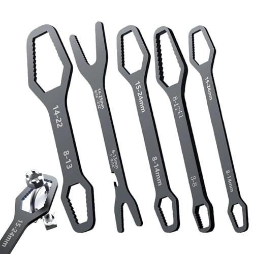 Llave universal de doble | Herramienta de reparación universal portátil de 5 piezas, llave multifuncional de doble extremo autoajustable – para reparación de coches sanitarios y mantenimiento de