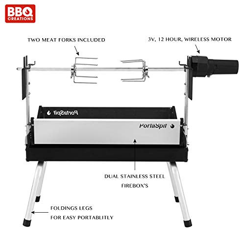 BBQ Creations B-005 PortaSpit Portable Spit Rotisserie/BBQ Charcoal Grill Improved Larger Size