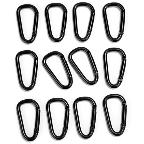 Karabinerhaken Klein 12 Stück, Mini Karabiner Geeignet für Rucksäcke, Gürtel, Hängende Gegenstände usw, Aluminiumlegierung Kleine Karabiner Schwarz