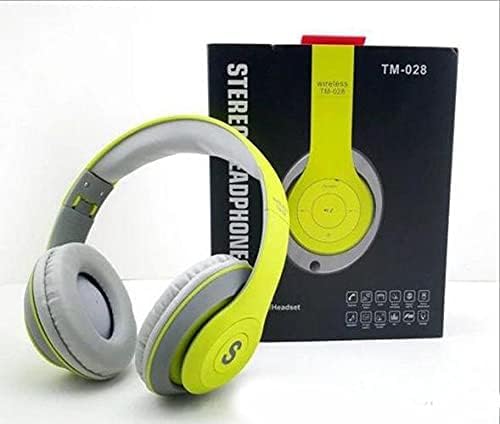 TM-028 Bluetooth Over-Ear Headphones next to their product box