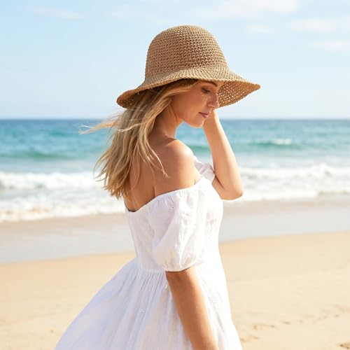 Sombrero de playa plegable para mujer marrón miniatura 2