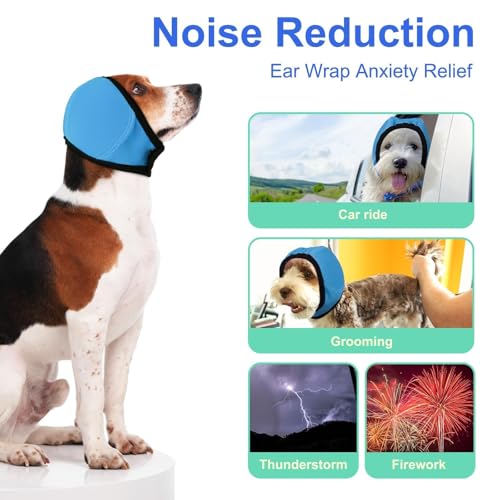 Image of MIGOHI Dog Ear Muffs Noise Protection, Calming Hoodie with Soft Padding-Adjustable Headphones for Dog, Hook & Loop Headband for Dogs, S, Blue