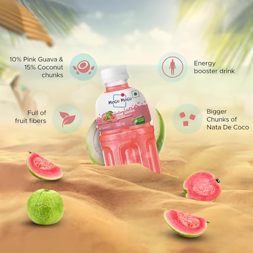 Image of Mogu Mogu Assorted Flavour Juice with Nata de Coco Jelly (Pack of 6), Lychee, Strawberry, Blackcurrant, Melon, Pink Guava & Watermelon, Imported from Thailand
