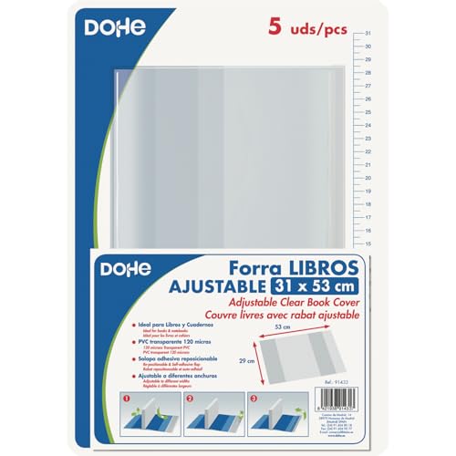 Dohe - Forro de Libros (5 uds.) - Medidas 31x53 cm, Láminas Ajustables Reposicionables, Hechos de PVC Grueso 120 Micras, Protectores Transparentes