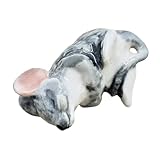 ChangThai Design Tiny 1⅛' Gray Mouse Sleeping Figurine - Miniature Hand Made Painted Ceramic Mice Rat Shrew Rodent Small Porcelain Animals Cute Decorative Figure Collectible Figurines Décor Gifts
