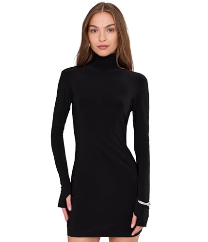 norma kamali long sleeve crewneck mini dress Women's Turtleneck Dress, Black, XS at Amazon Women's Clothing store Size:XS-S (custom made) ss26-Soft-Horizons Simple Plum Satin Long it has a crew
