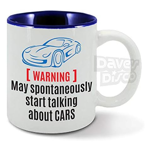 Warning May Spontaneously Start Talking About Cars, Driving Sports car, Driver, Birthday Gift idea, Blue Inside, Ceramic Mug, Cup Cover