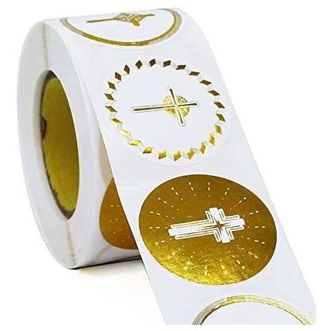 500 Christian Stickers | Faith Stickers for Baptism, Confirmation, Christening, First Communion | Gold Cross Religious Stickers Cover