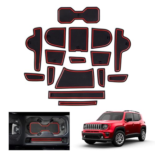 GAFAT Compatible con Jeep Renegade Facelift 2019-2024 2025 Alfombrillas Antideslizantes, Renegade 2023 Alfombrillas de Goma Consola Central, Costura de Puerta, Renegade Accesorios (Rojo)