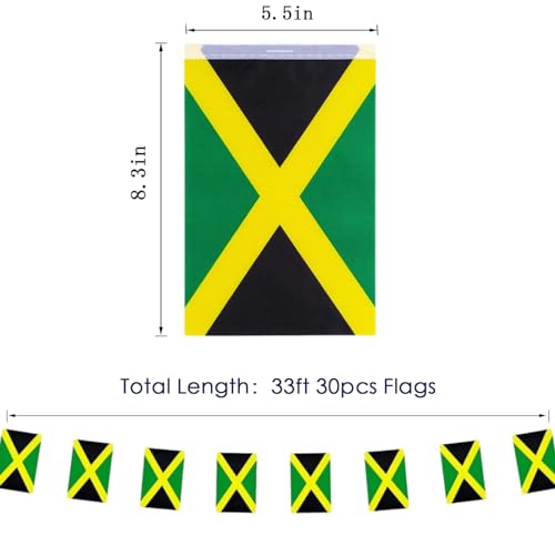 Image of Jamaica Flags Jamaican String Flag Banners for Patriotic Events Independence Day Sports Bars Inside Outside Decorations 33 Feet 30 Flags