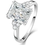 Yaresul 3.5CT 925 Sterling Silver Radiant Cut Engagement Ring for Women Cubic Zirconia Wedding Band CZ Promise Wedding Ring for Women Size 7