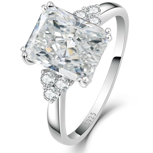 Yaresul 3.5CT 925 Sterling Silver Radiant Cut Engagement Ring for Women Cubic Zirconia Wedding Band CZ Promise Wedding Ring for Women Size 7