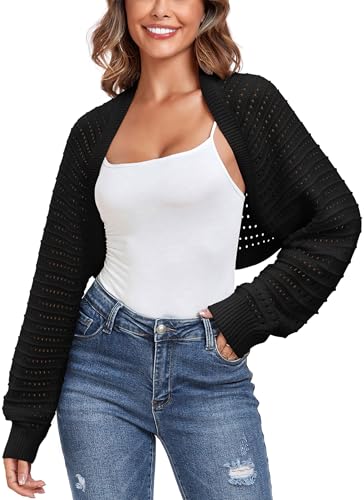 AGSEEM Women's Open Front Ribbed Knit Pointelle Bolero Shrug Sweater Long Sleeve Crop Cardigan Shrugs Y2K Tops 2025