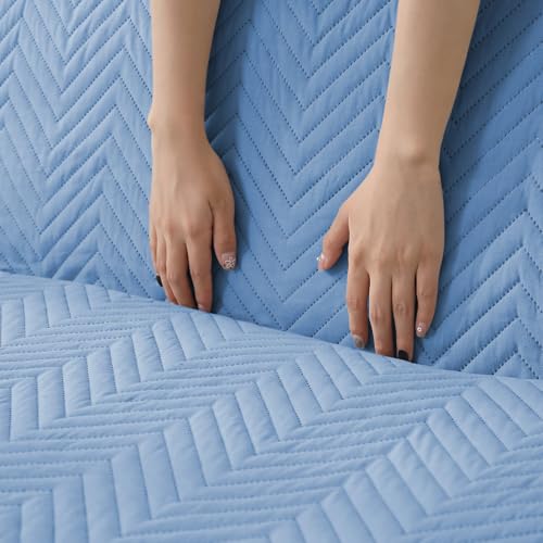 Image of HOKIPO Polyester 1 Seater Quilted Sofa Cover with Pockets, Blue (In-801-Bl)