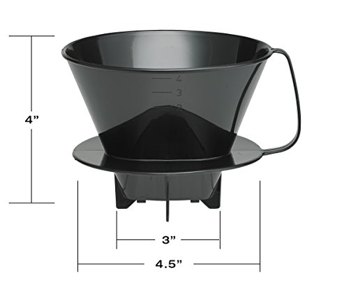 image for Fino Pour-Over Coffee Brewing Filter Cone, Number 4-Size, Black, Brews