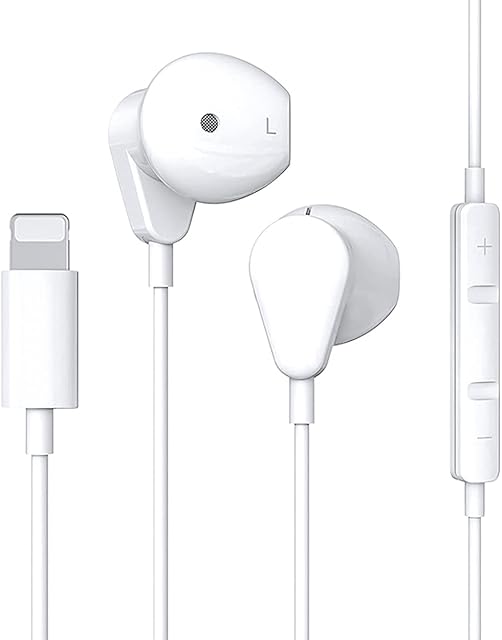 Headphones for iPhone In-Ear Earphones HiFi Stereo Sound Earphones Noise Cancelling Wired Earbuds Built in Microphone and Volume Control Compatible with iPhone SE 2022/14/13/12 Mini/11 Pro/XS/XR/8/7