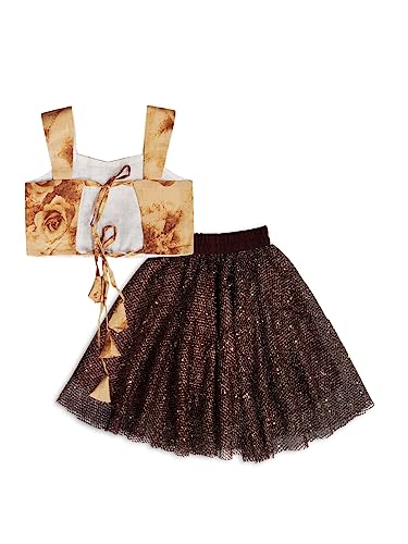 Image of ANNECA baby girl's designer rayon cotton modern crop top and naylon soft net knee lenth skirt clothing set