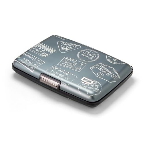 Image of OGON -DESIGNS- Aluminum card holder, RFID protection against fraud and demagnetization, compact wallet, Smart Case STOCKHOLM model (Engraving Travel, Extra-secure lock)
