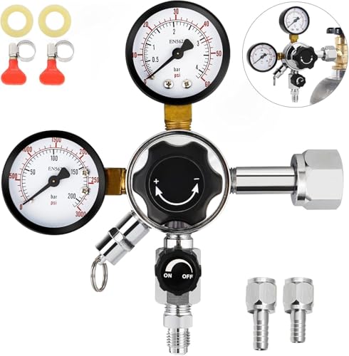 FERRODAY Dual Gauge CO2 Regulator, CO2 Regulator for Kegerator, CGA-320 Beer Kegerator Regulator Kegerator Part Beer Keg Regulator, Dual-stage CO2 Gas Regulator with 1/4’’ & 5/16’’ Barb