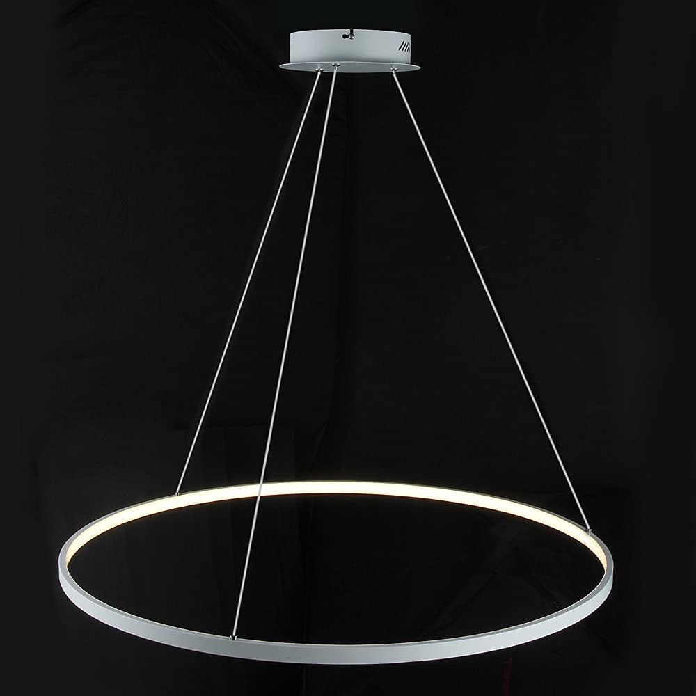Ring Circle LED Pendant Light, Modern Metal Acrylic Chandelier Height Adjustable Hanging Lamp For Living Room, Bedroom, Dining Table,White+Neutral Light-60cm 38W